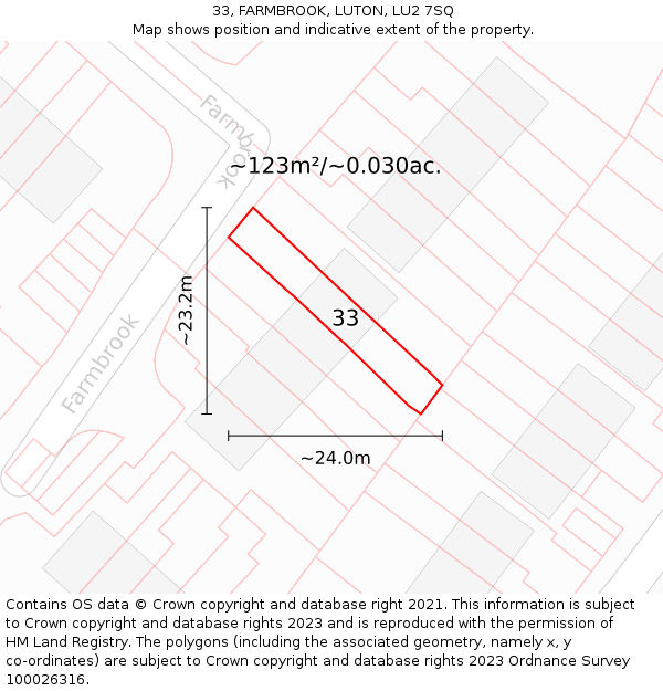 33, FARMBROOK, LUTON, LU2 7SQ: Plot and title map