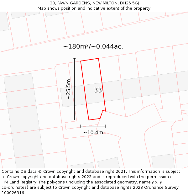 33, FAWN GARDENS, NEW MILTON, BH25 5GJ: Plot and title map