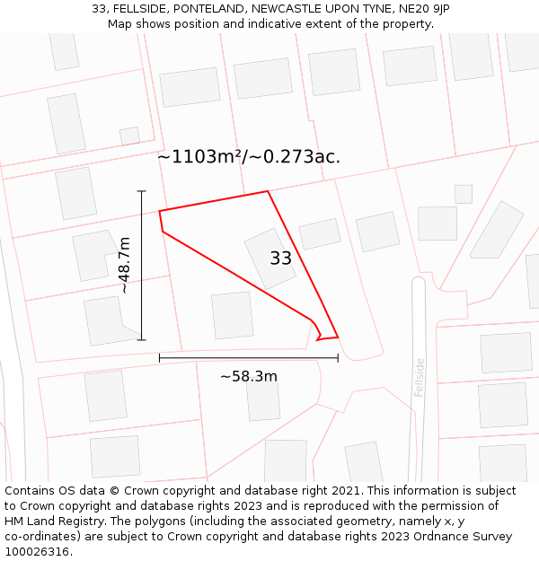 33, FELLSIDE, PONTELAND, NEWCASTLE UPON TYNE, NE20 9JP: Plot and title map