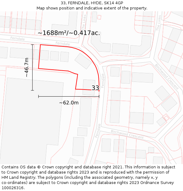 33, FERNDALE, HYDE, SK14 4GP: Plot and title map