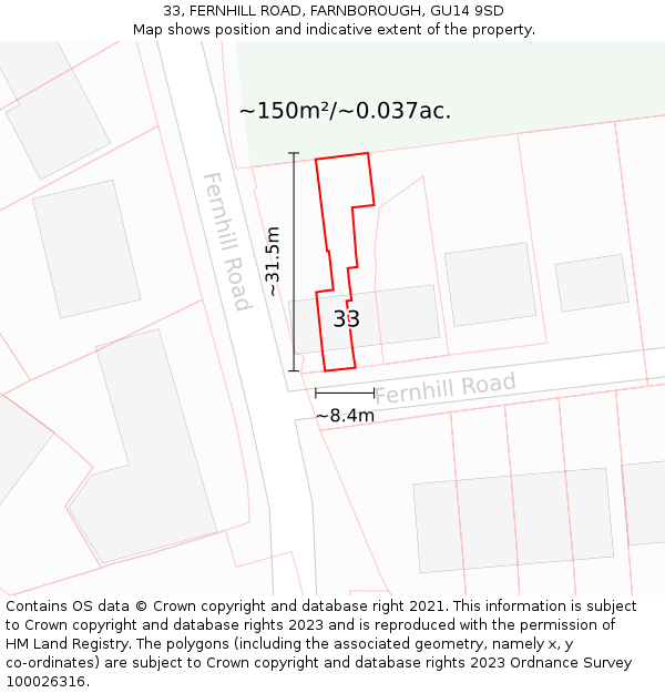 33, FERNHILL ROAD, FARNBOROUGH, GU14 9SD: Plot and title map