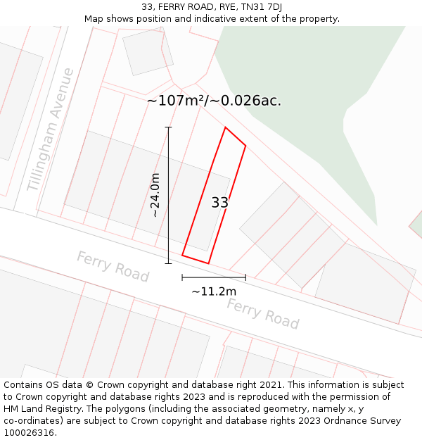 33, FERRY ROAD, RYE, TN31 7DJ: Plot and title map