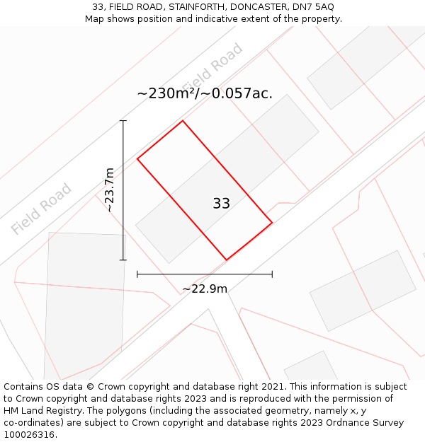 33, FIELD ROAD, STAINFORTH, DONCASTER, DN7 5AQ: Plot and title map