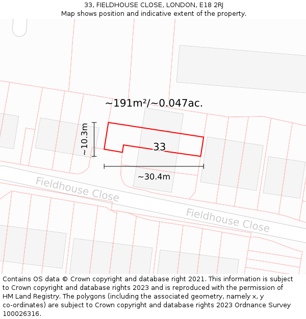 33, FIELDHOUSE CLOSE, LONDON, E18 2RJ: Plot and title map