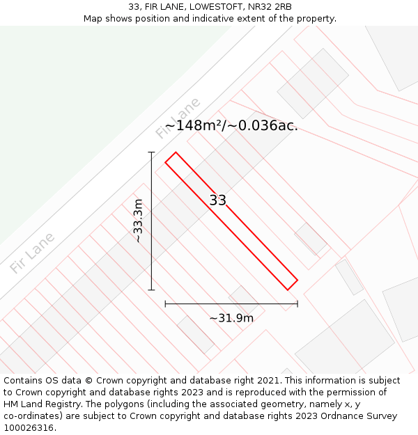 33, FIR LANE, LOWESTOFT, NR32 2RB: Plot and title map