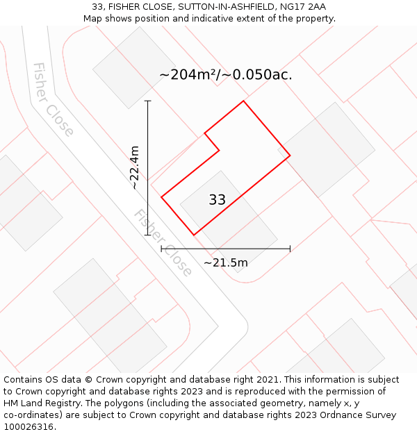 33, FISHER CLOSE, SUTTON-IN-ASHFIELD, NG17 2AA: Plot and title map