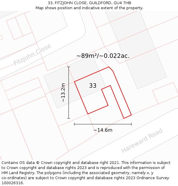 33, FITZJOHN CLOSE, GUILDFORD, GU4 7HB: Plot and title map
