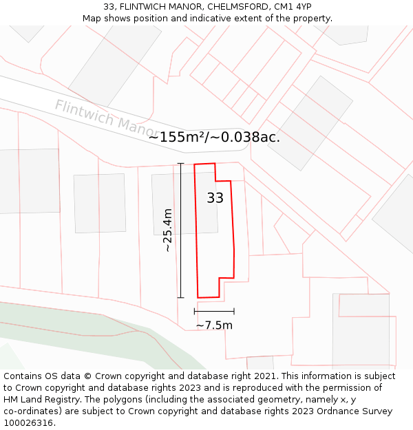 33, FLINTWICH MANOR, CHELMSFORD, CM1 4YP: Plot and title map