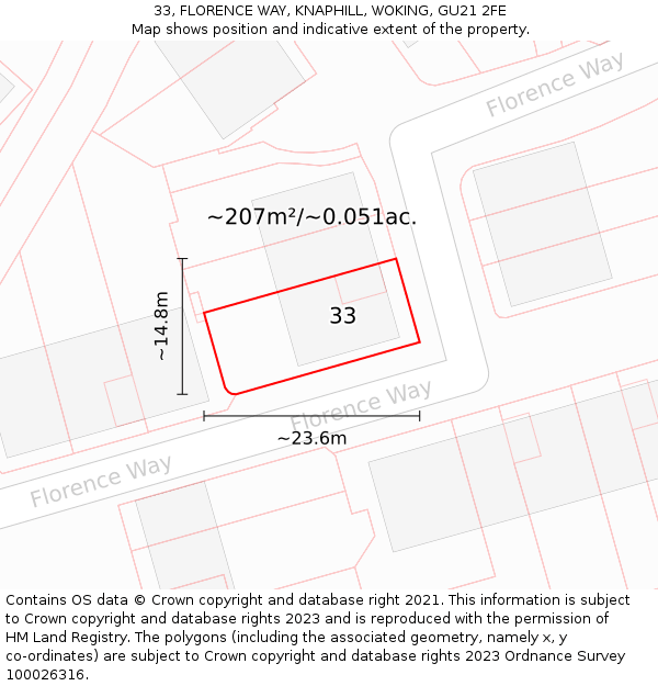 33, FLORENCE WAY, KNAPHILL, WOKING, GU21 2FE: Plot and title map