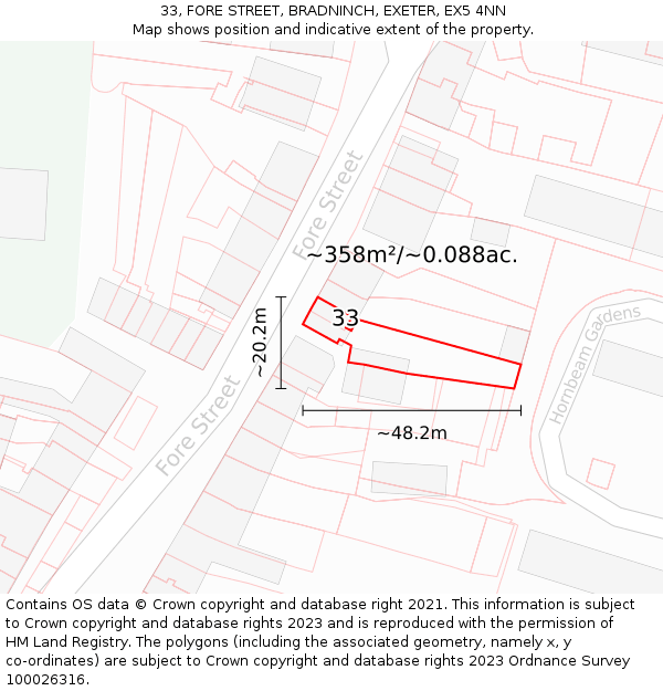 33, FORE STREET, BRADNINCH, EXETER, EX5 4NN: Plot and title map