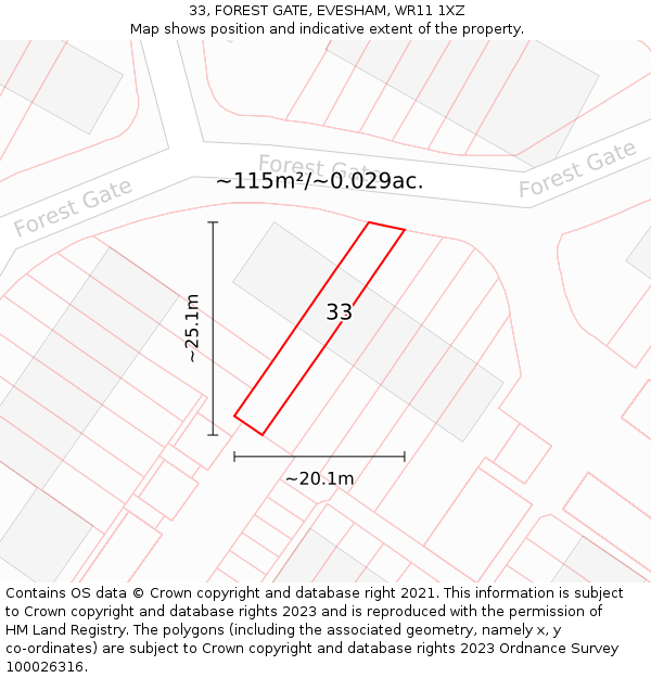 33, FOREST GATE, EVESHAM, WR11 1XZ: Plot and title map
