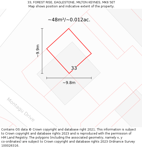 33, FOREST RISE, EAGLESTONE, MILTON KEYNES, MK6 5ET: Plot and title map