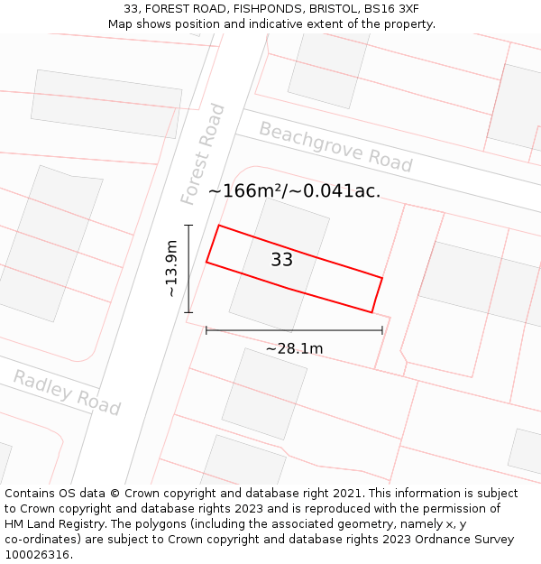 33, FOREST ROAD, FISHPONDS, BRISTOL, BS16 3XF: Plot and title map