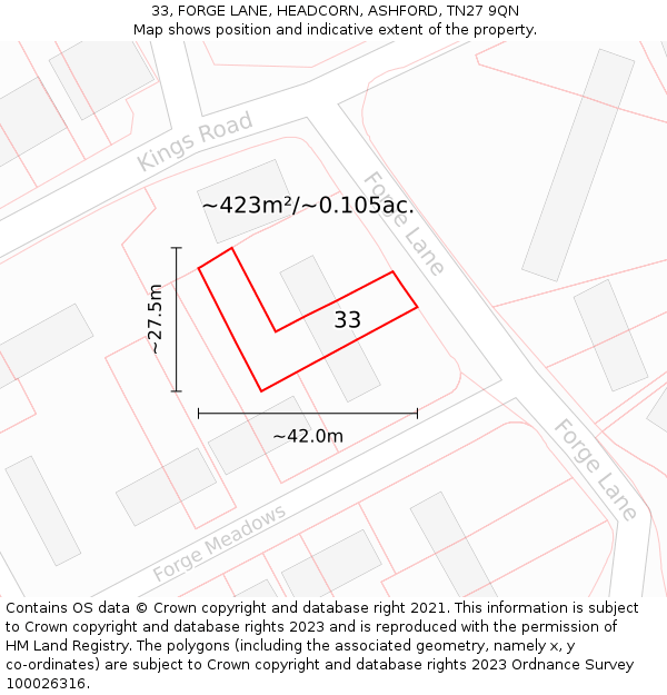 33, FORGE LANE, HEADCORN, ASHFORD, TN27 9QN: Plot and title map
