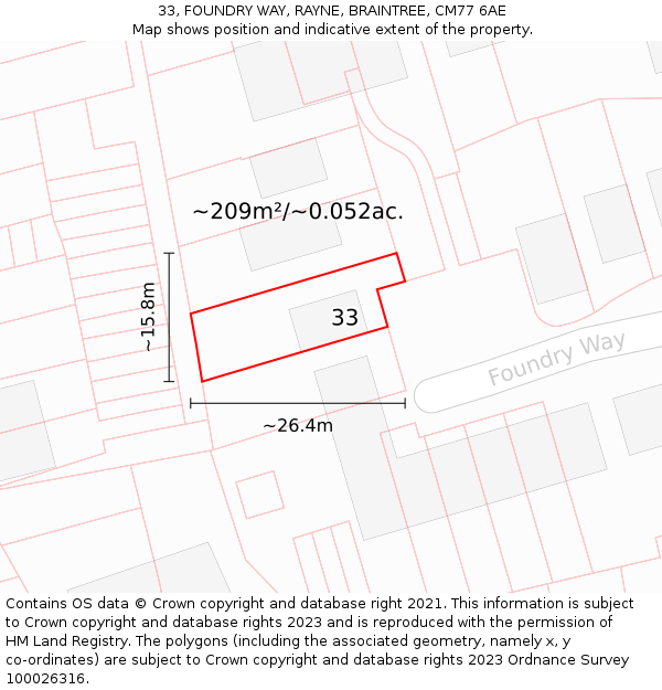 33, FOUNDRY WAY, RAYNE, BRAINTREE, CM77 6AE: Plot and title map