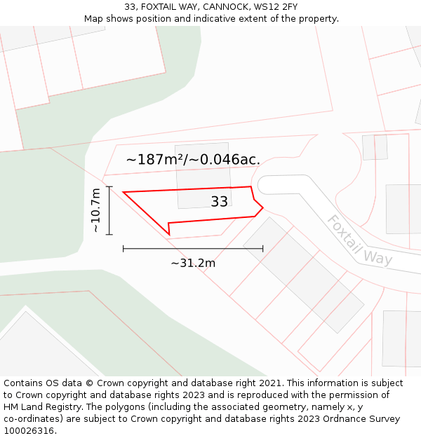 33, FOXTAIL WAY, CANNOCK, WS12 2FY: Plot and title map