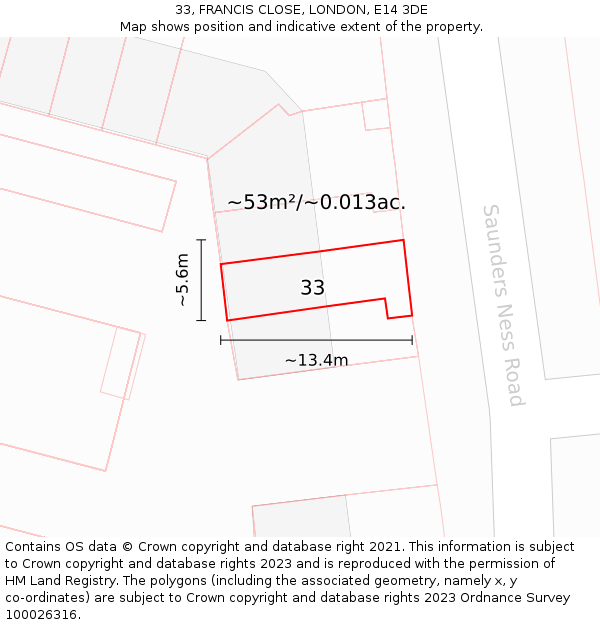 33, FRANCIS CLOSE, LONDON, E14 3DE: Plot and title map