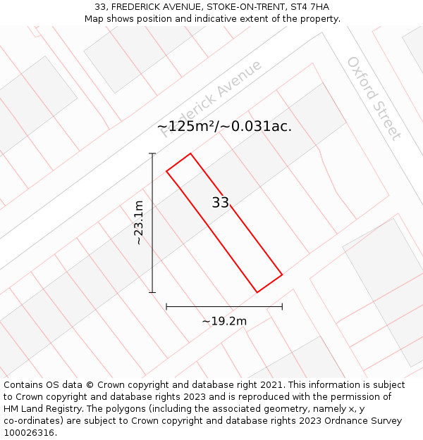 33, FREDERICK AVENUE, STOKE-ON-TRENT, ST4 7HA: Plot and title map