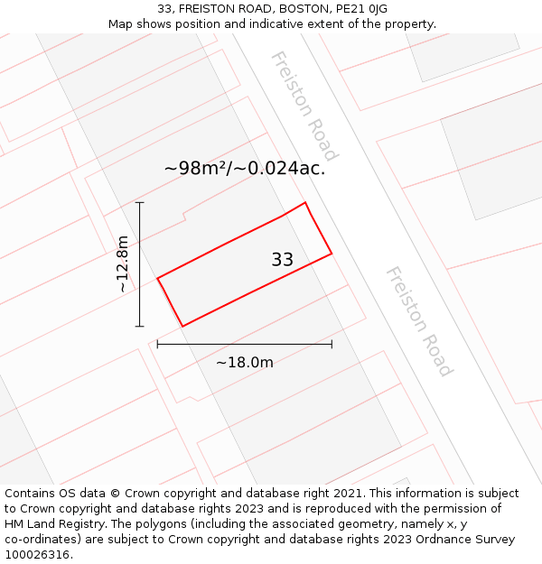 33, FREISTON ROAD, BOSTON, PE21 0JG: Plot and title map