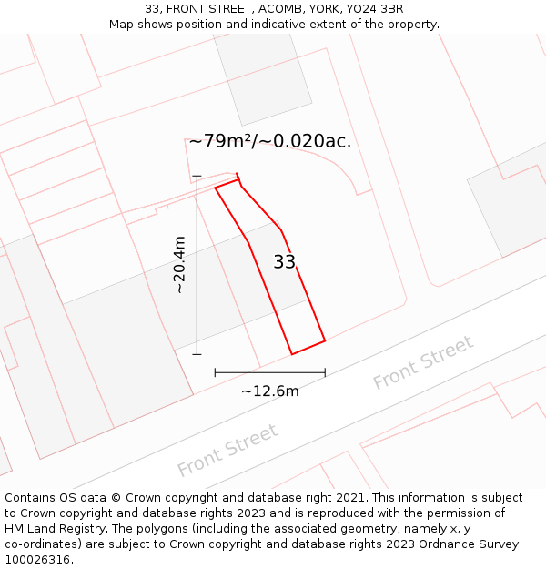 33, FRONT STREET, ACOMB, YORK, YO24 3BR: Plot and title map