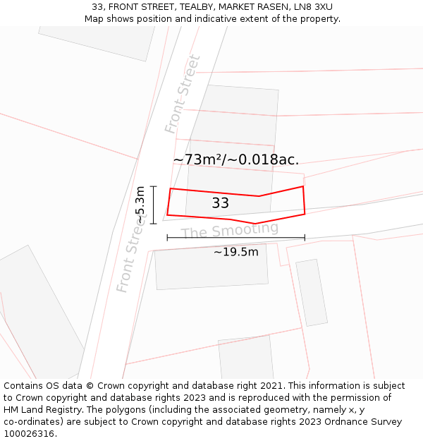 33, FRONT STREET, TEALBY, MARKET RASEN, LN8 3XU: Plot and title map