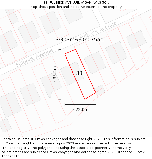 33, FULBECK AVENUE, WIGAN, WN3 5QN: Plot and title map