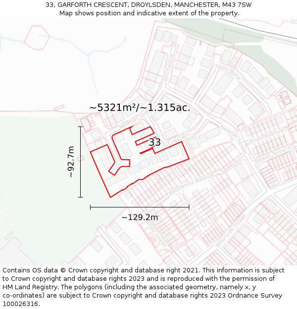 33, GARFORTH CRESCENT, DROYLSDEN, MANCHESTER, M43 7SW: Plot and title map