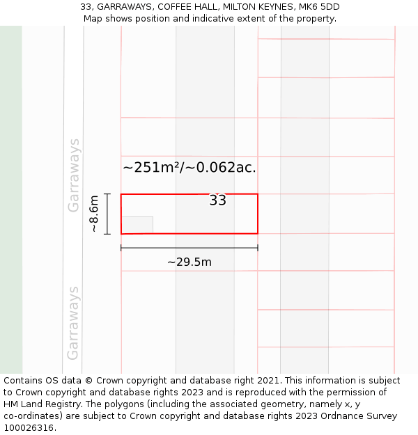 33, GARRAWAYS, COFFEE HALL, MILTON KEYNES, MK6 5DD: Plot and title map