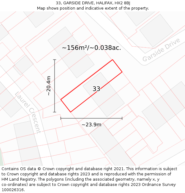 33, GARSIDE DRIVE, HALIFAX, HX2 8BJ: Plot and title map