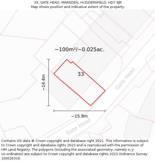 33, GATE HEAD, MARSDEN, HUDDERSFIELD, HD7 6JR: Plot and title map