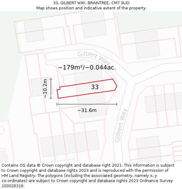 33, GILBERT WAY, BRAINTREE, CM7 9UD: Plot and title map
