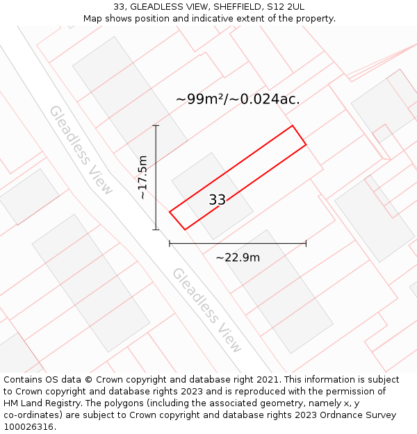 33, GLEADLESS VIEW, SHEFFIELD, S12 2UL: Plot and title map