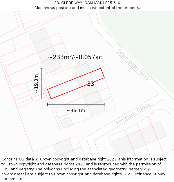 33, GLEBE WAY, OAKHAM, LE15 6LX: Plot and title map