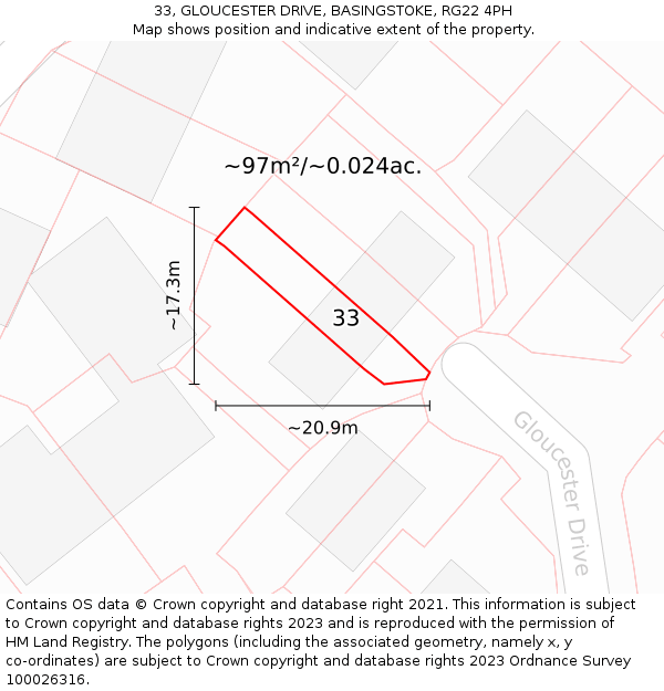 33, GLOUCESTER DRIVE, BASINGSTOKE, RG22 4PH: Plot and title map