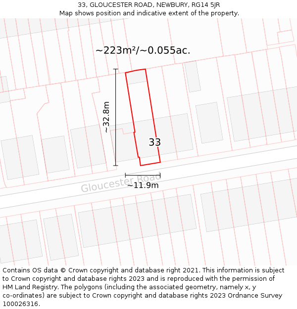 33, GLOUCESTER ROAD, NEWBURY, RG14 5JR: Plot and title map