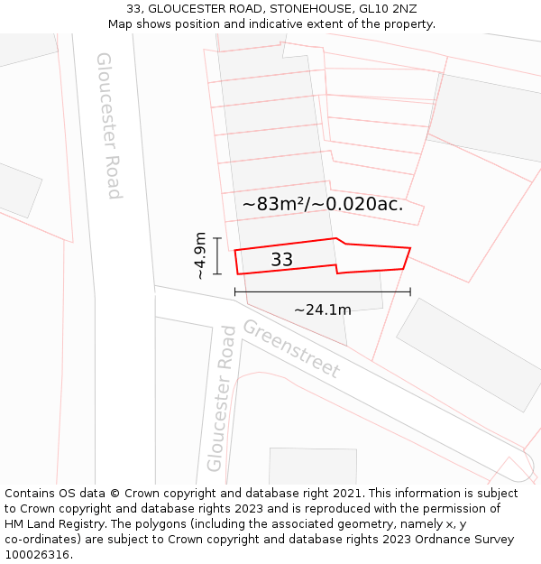 33, GLOUCESTER ROAD, STONEHOUSE, GL10 2NZ: Plot and title map
