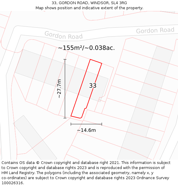 33, GORDON ROAD, WINDSOR, SL4 3RG: Plot and title map