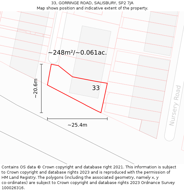 33, GORRINGE ROAD, SALISBURY, SP2 7JA: Plot and title map