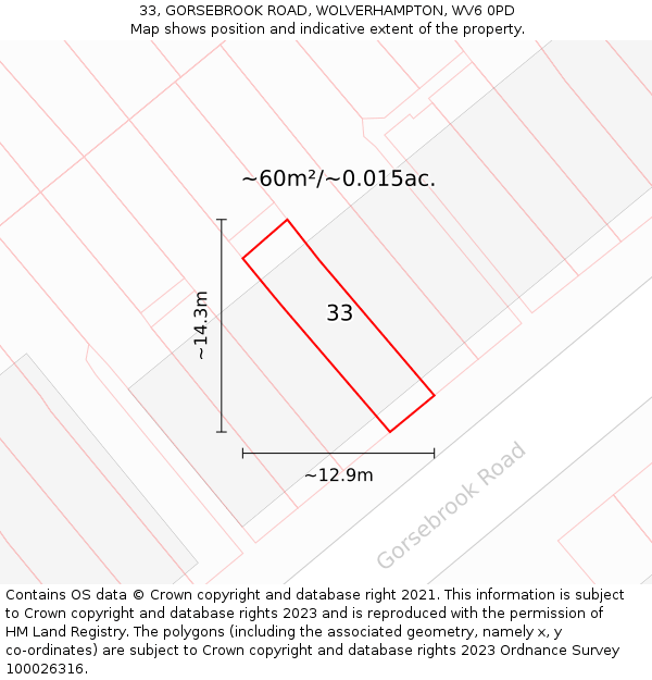 33, GORSEBROOK ROAD, WOLVERHAMPTON, WV6 0PD: Plot and title map