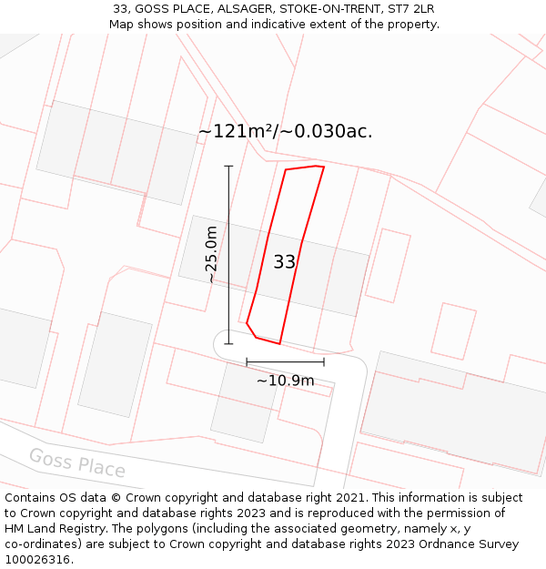 33, GOSS PLACE, ALSAGER, STOKE-ON-TRENT, ST7 2LR: Plot and title map