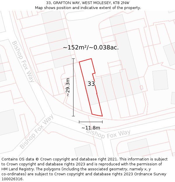 33, GRAFTON WAY, WEST MOLESEY, KT8 2NW: Plot and title map