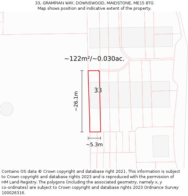 33, GRAMPIAN WAY, DOWNSWOOD, MAIDSTONE, ME15 8TG: Plot and title map