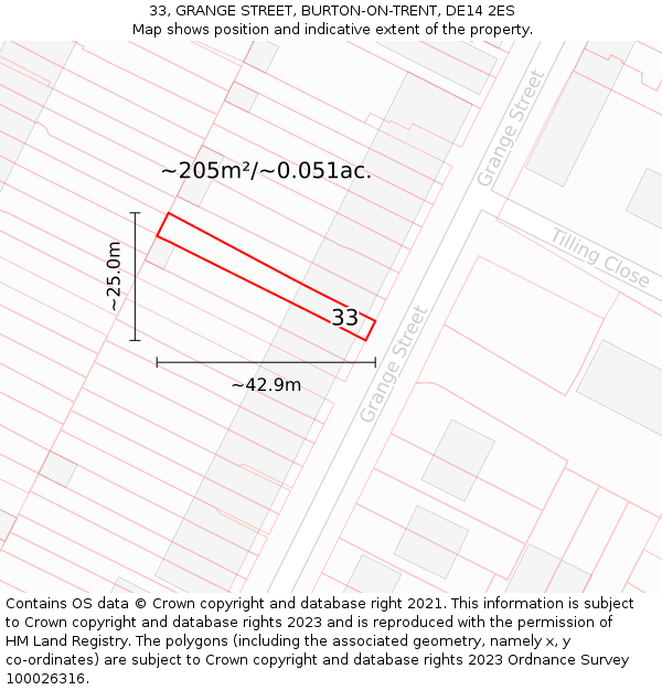 33, GRANGE STREET, BURTON-ON-TRENT, DE14 2ES: Plot and title map