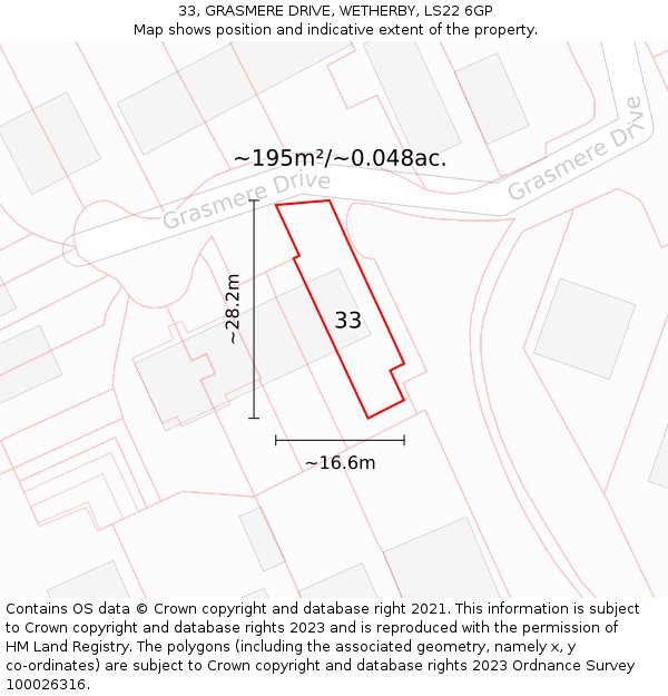 33, GRASMERE DRIVE, WETHERBY, LS22 6GP: Plot and title map