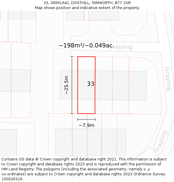 33, GRAYLING, DOSTHILL, TAMWORTH, B77 1NR: Plot and title map