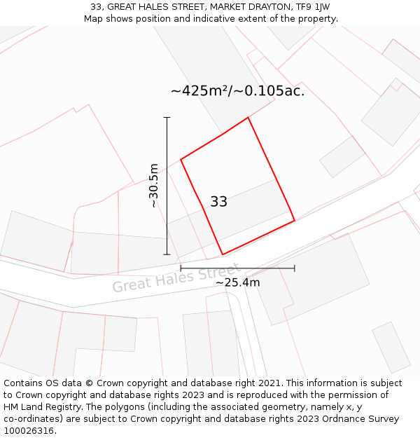 33, GREAT HALES STREET, MARKET DRAYTON, TF9 1JW: Plot and title map