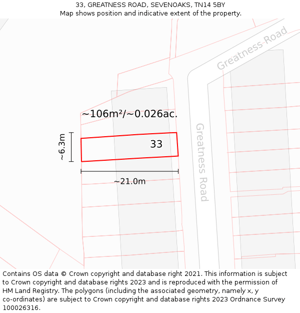 33, GREATNESS ROAD, SEVENOAKS, TN14 5BY: Plot and title map