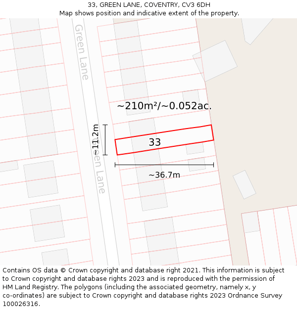 33, GREEN LANE, COVENTRY, CV3 6DH: Plot and title map