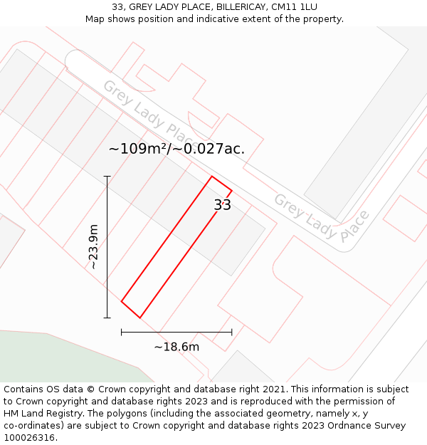 33, GREY LADY PLACE, BILLERICAY, CM11 1LU: Plot and title map