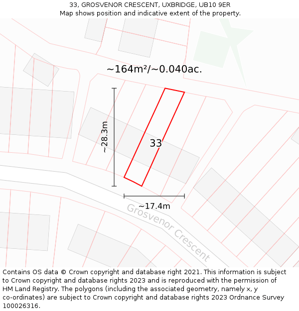 33, GROSVENOR CRESCENT, UXBRIDGE, UB10 9ER: Plot and title map